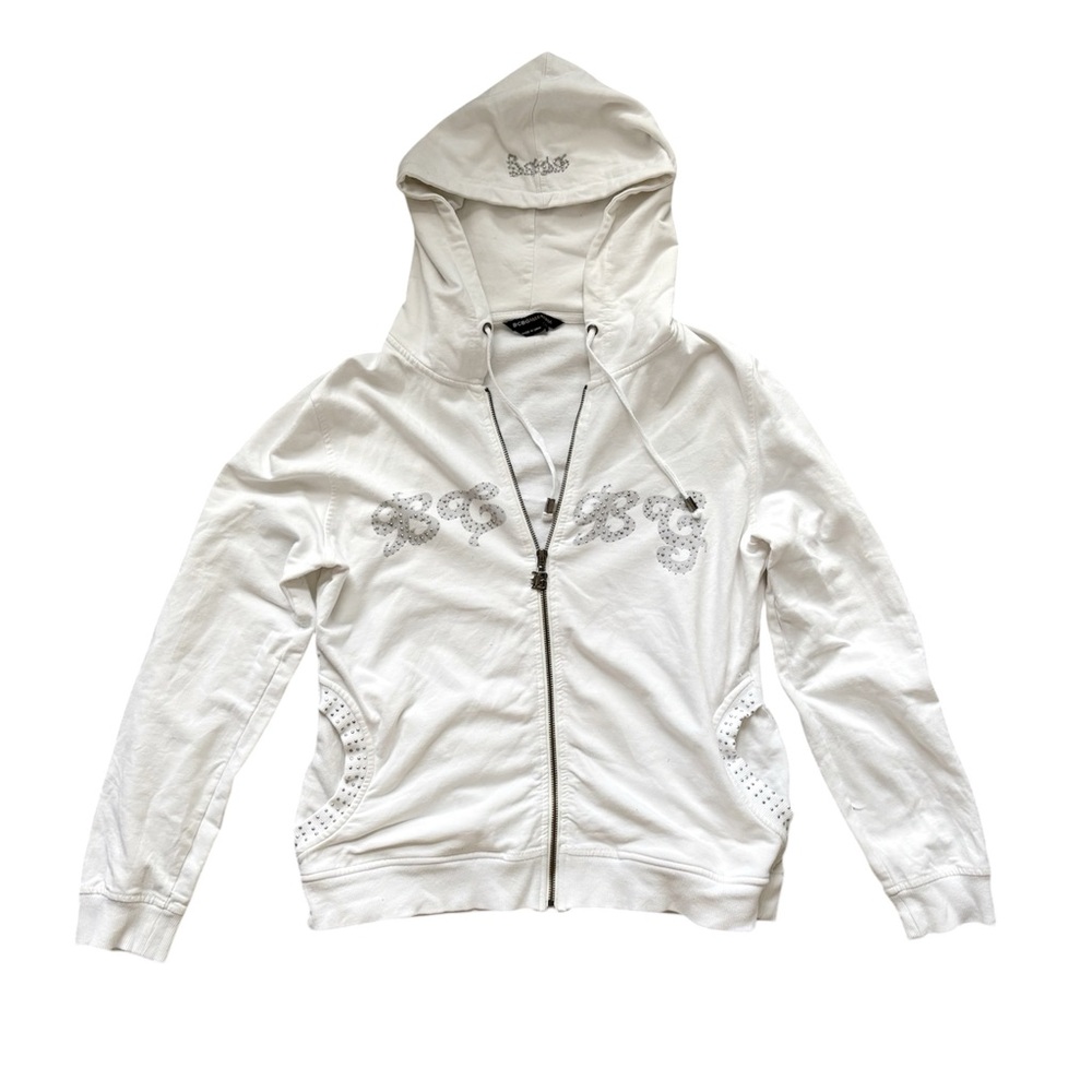 Vintage Y2K BCBG MaxAzria Rhinestone Logo White Hoodie